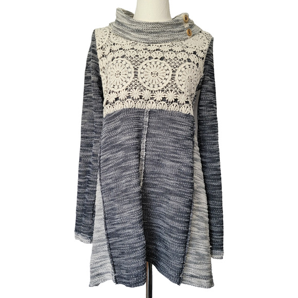 Maurices Boho Lace Embroidered Tunic Sz M Blue Gray Cottagecore Whimsy Country - Picture 1 of 8